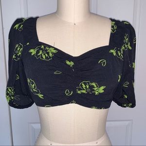 Collusion Black & Green Puff Sleeve Top